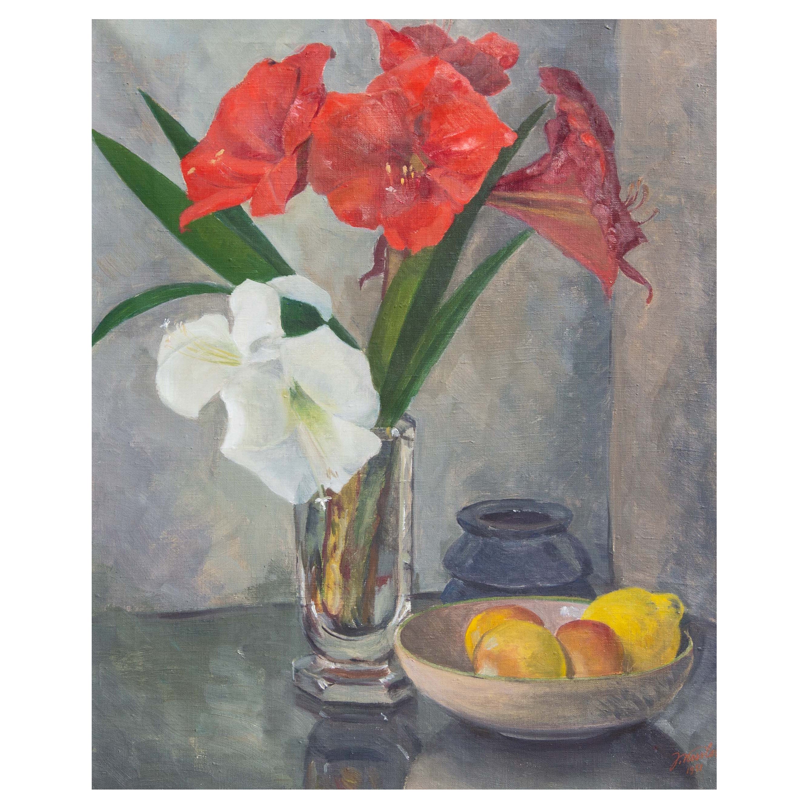Vintage Mid 20th Century Floral Still Life Painting For Sale