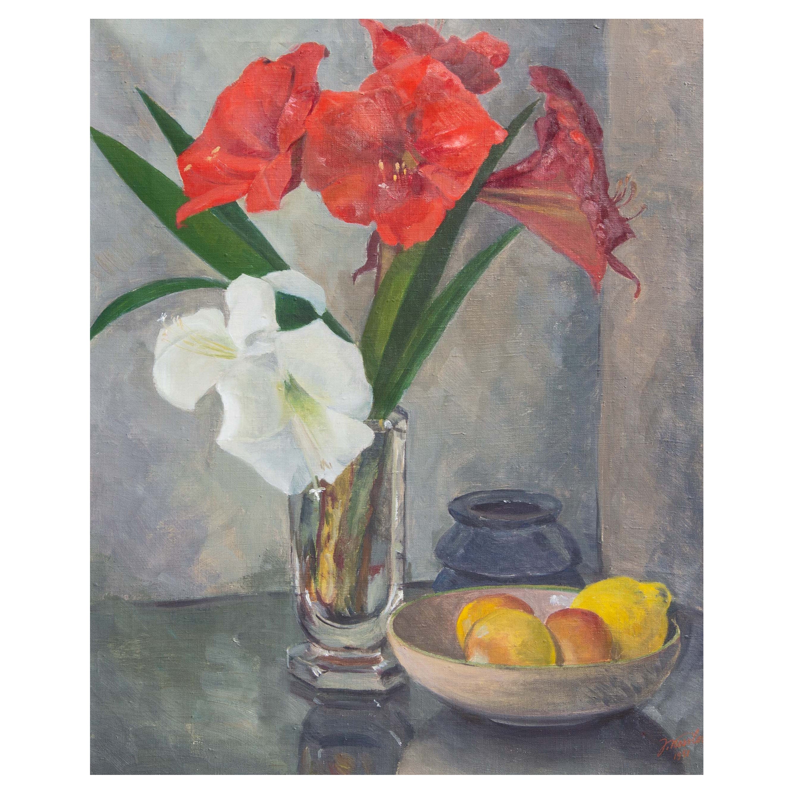 Vintage Mid 20th Century Floral Still Life Painting