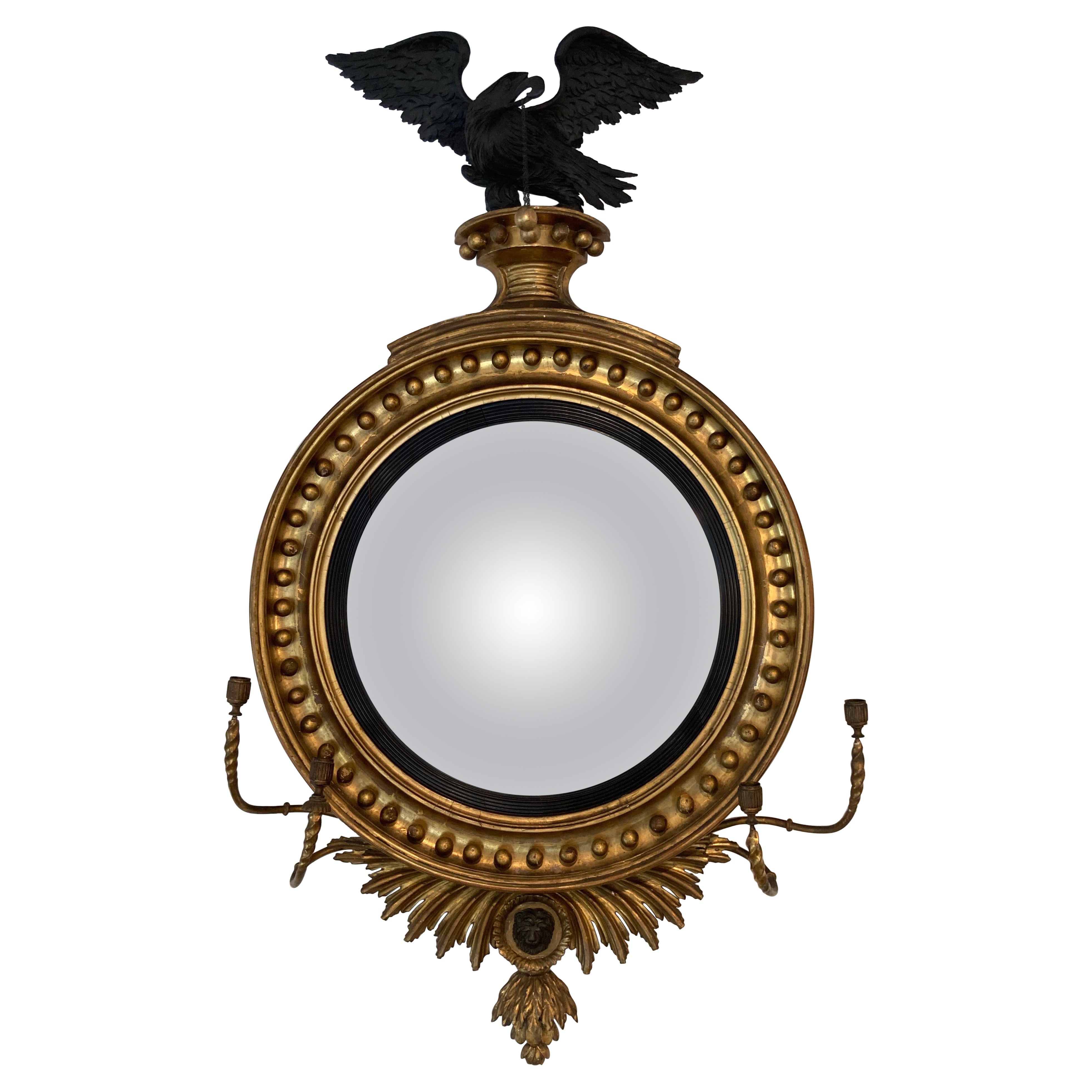19th C. Federal Carved Gilt Wood Eagle Mirror For Sale