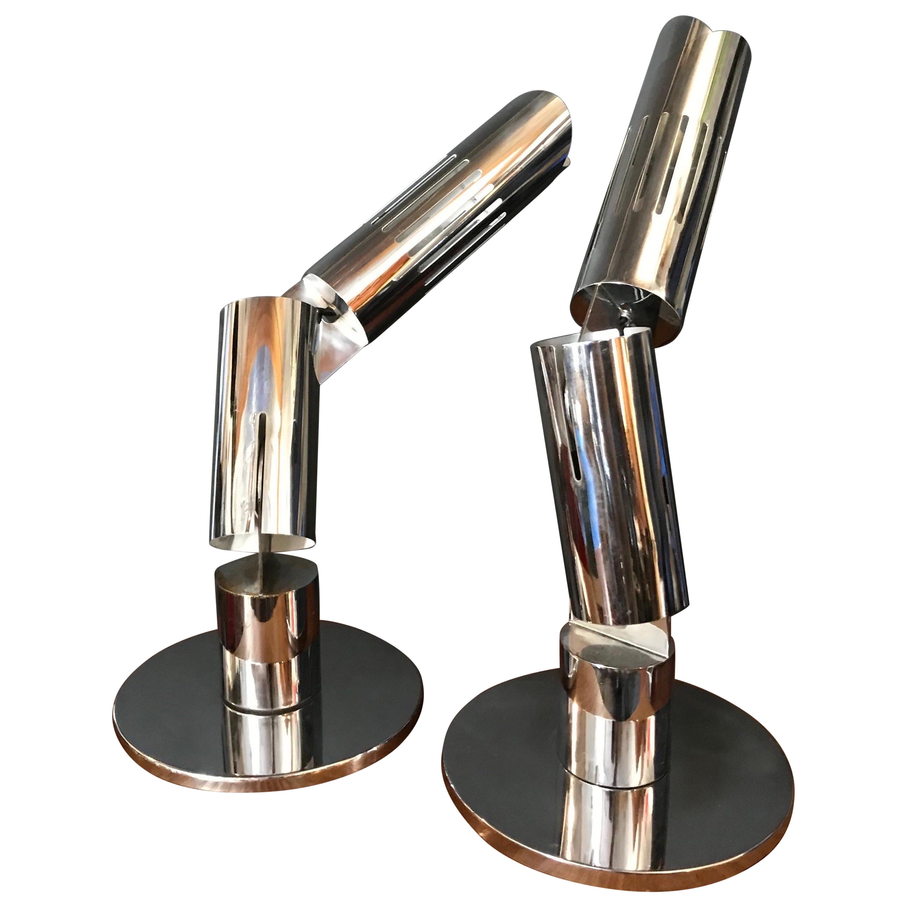 1970’s, Articulating Chromed Table Lamps by Gabriel D’ali for Francesconi, Italy For Sale