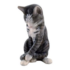 Erik Nielsen for Royal Copenhagen, Porcelain Figure, Grey-Striped Cat