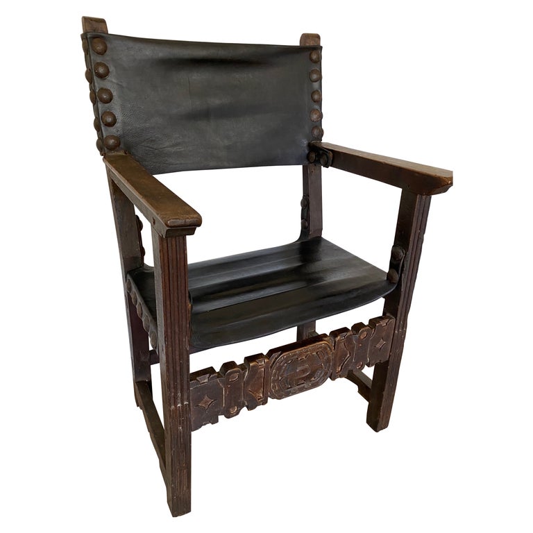 Antique Spanish Renaissance Style Throne Arm Chair For Sale