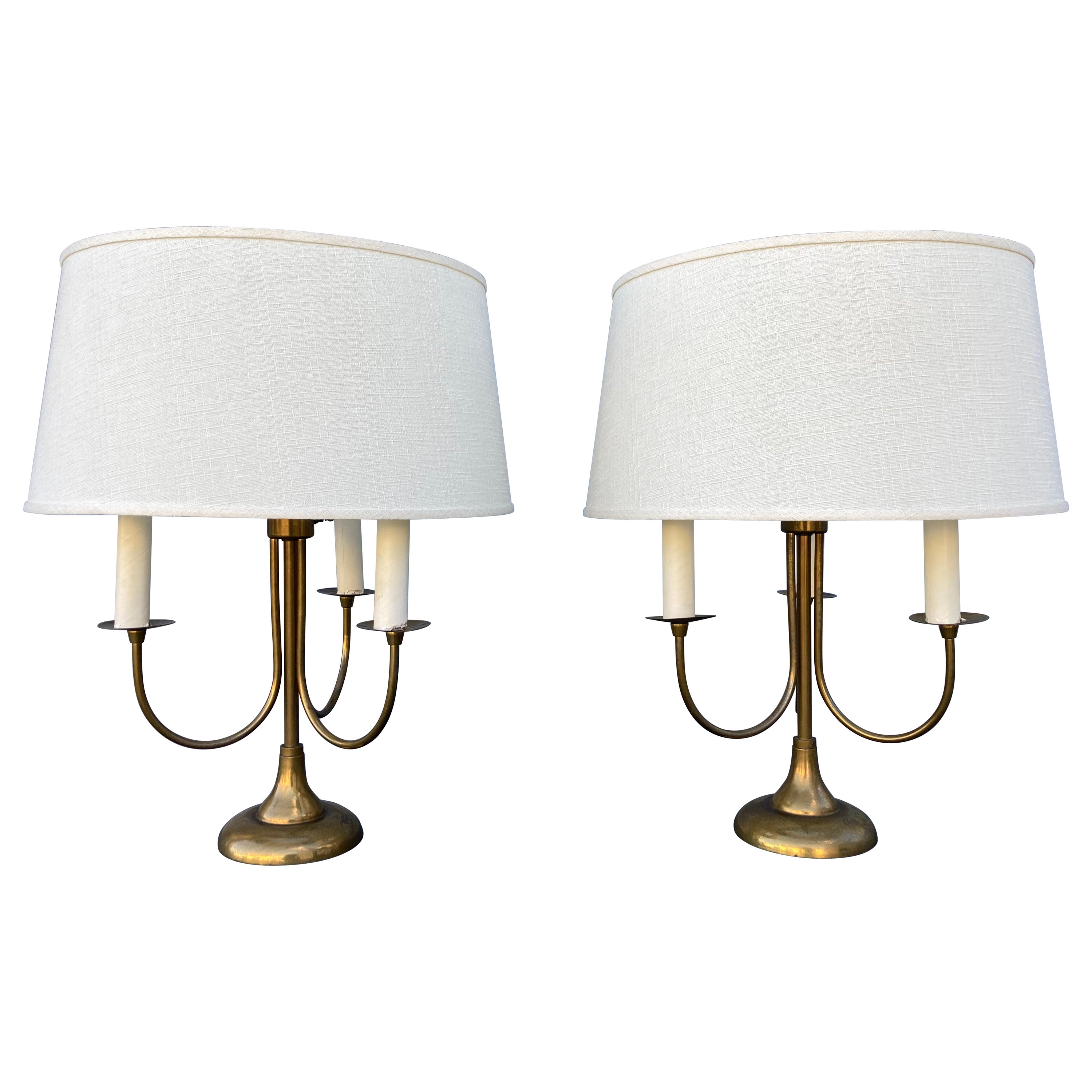 Pair of Mid-Century Modern Table Lamps, Brass, USA, 1950s For Sale
