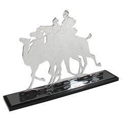 French Art Deco Orientalist Chrome Sculpture Riders on Camels