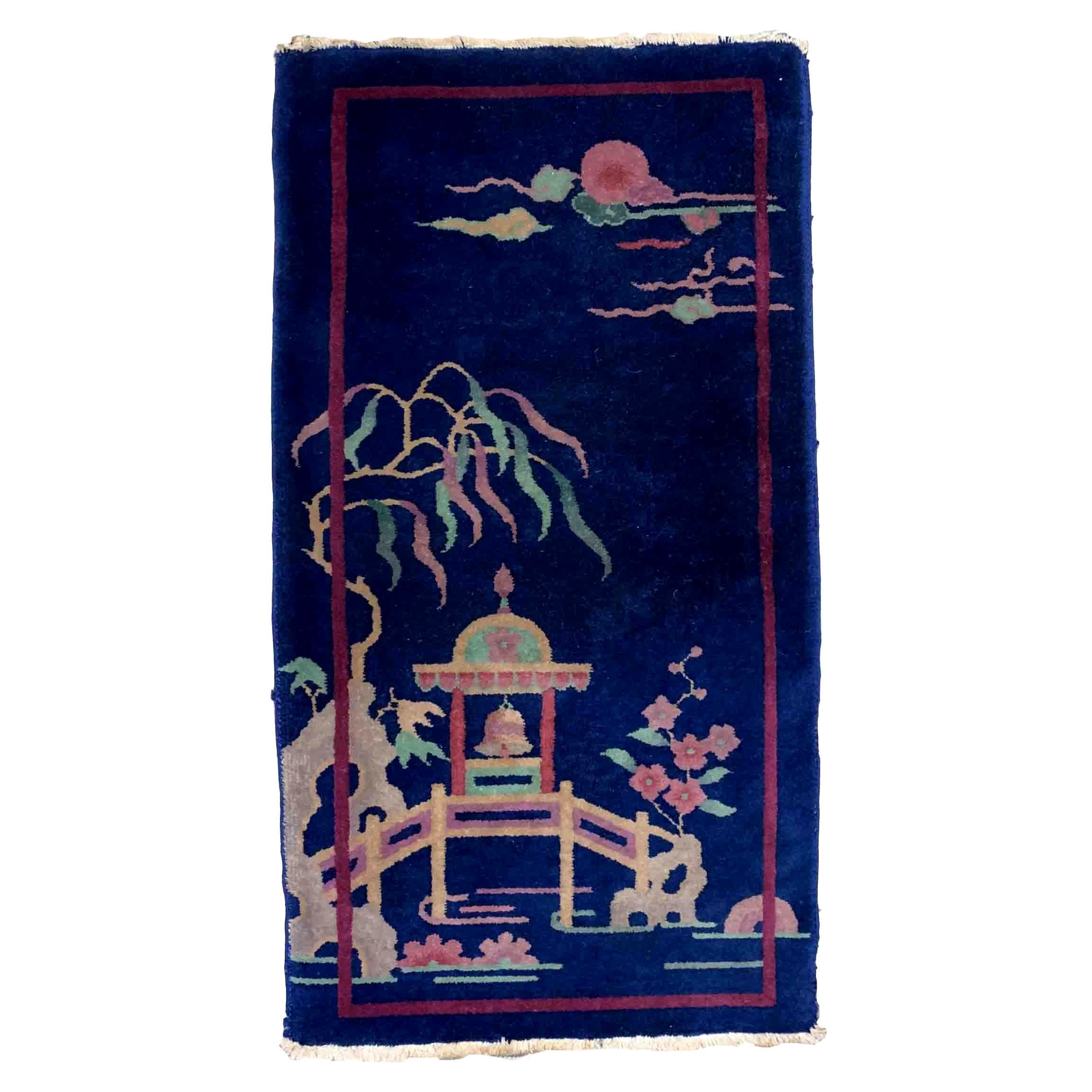 Handmade Antique Art Deco Chinese Rug, 1920s, 1B913 For Sale