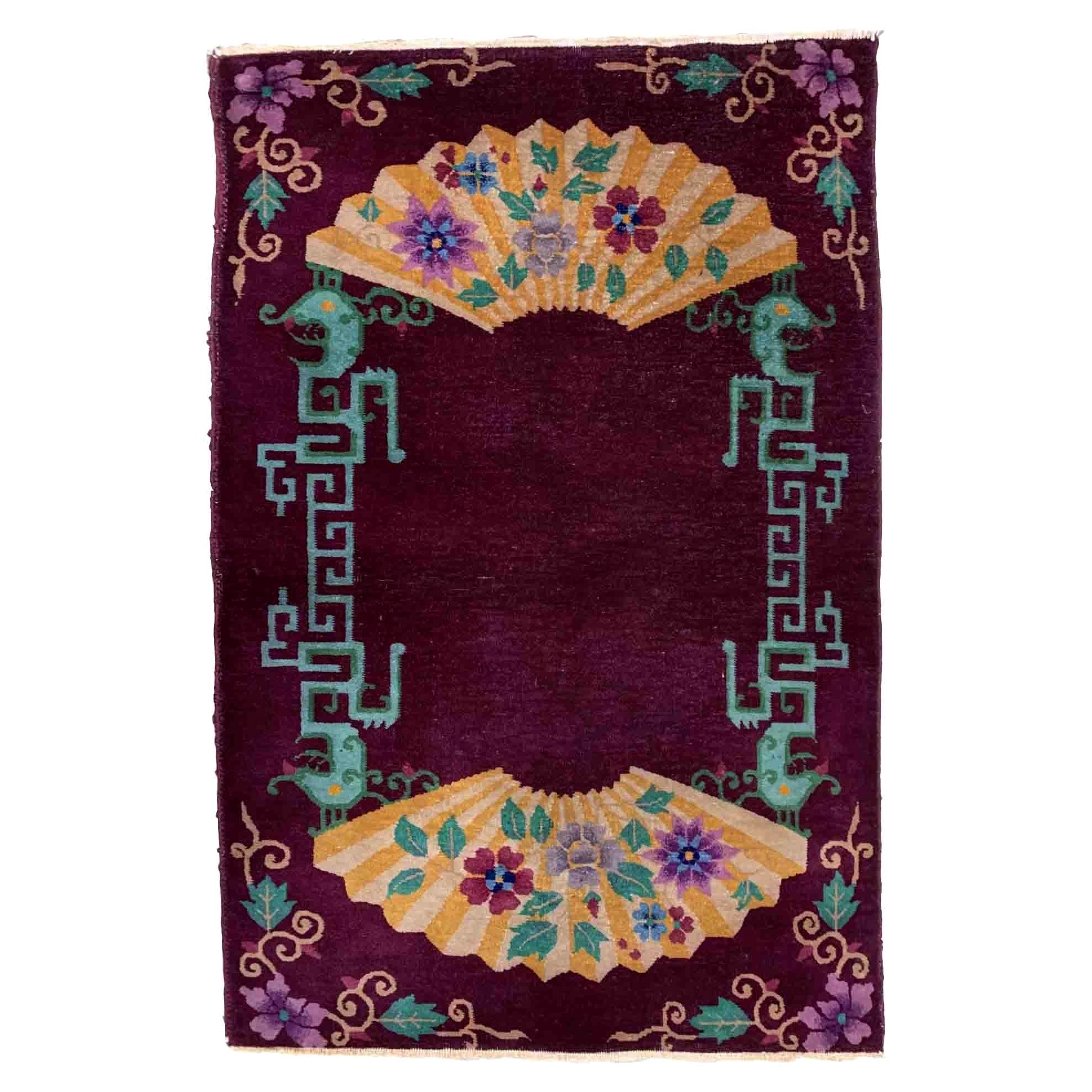 Handmade Antique Art Deco Chinese Rug, 1920s, 1B915 For Sale
