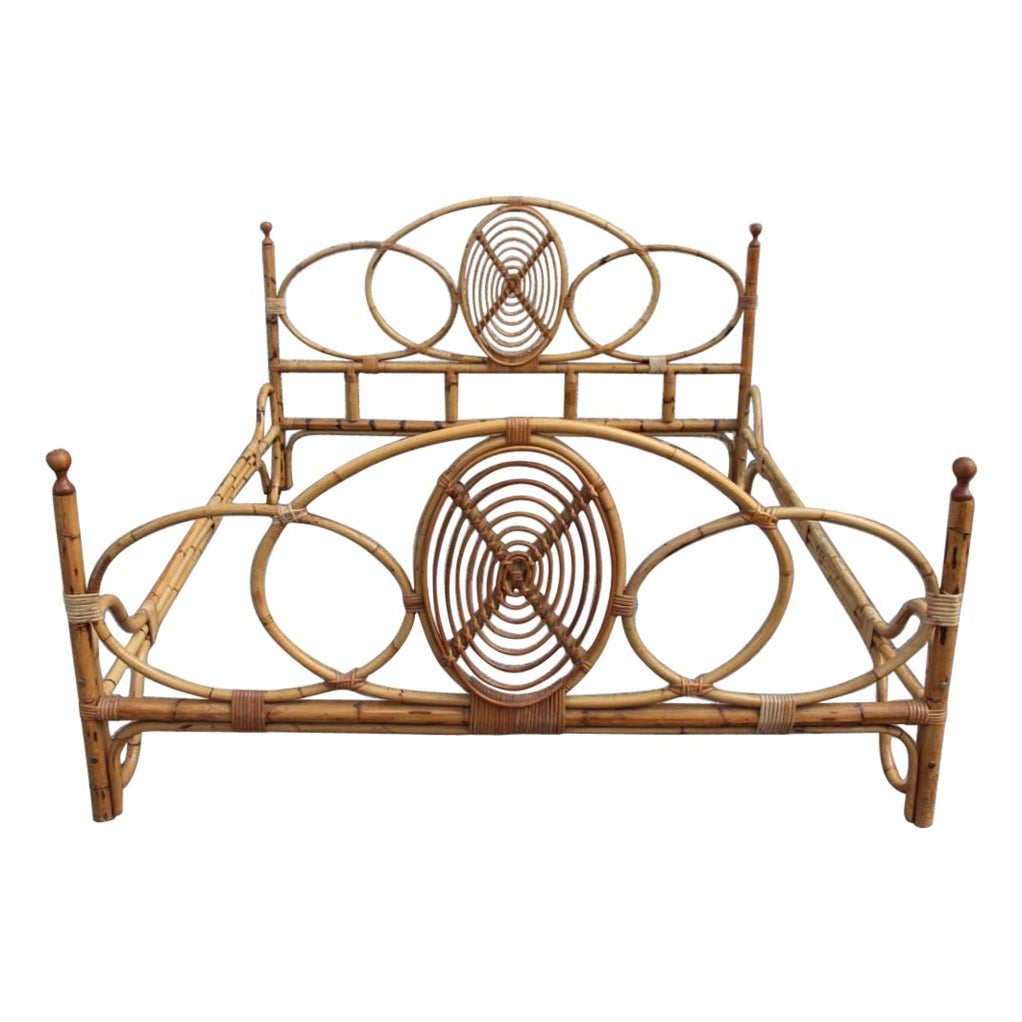 Double Bed Mid-Century Italian Design Solid Bamboo, 1950s