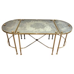 Tripartite Brass Coffee Table with Eglomized Tops by Maison Baguès