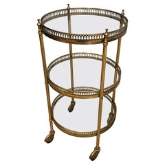 Neoclassical Style Round Brass Bar Cart, Attributed to Maison Jansen