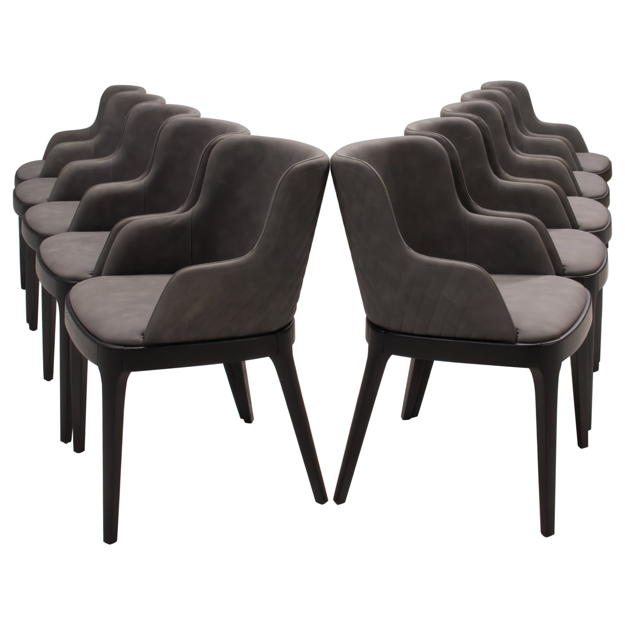 Cattelan Italia Magda Couture Grey Leather Dining Chairs, Set of 10