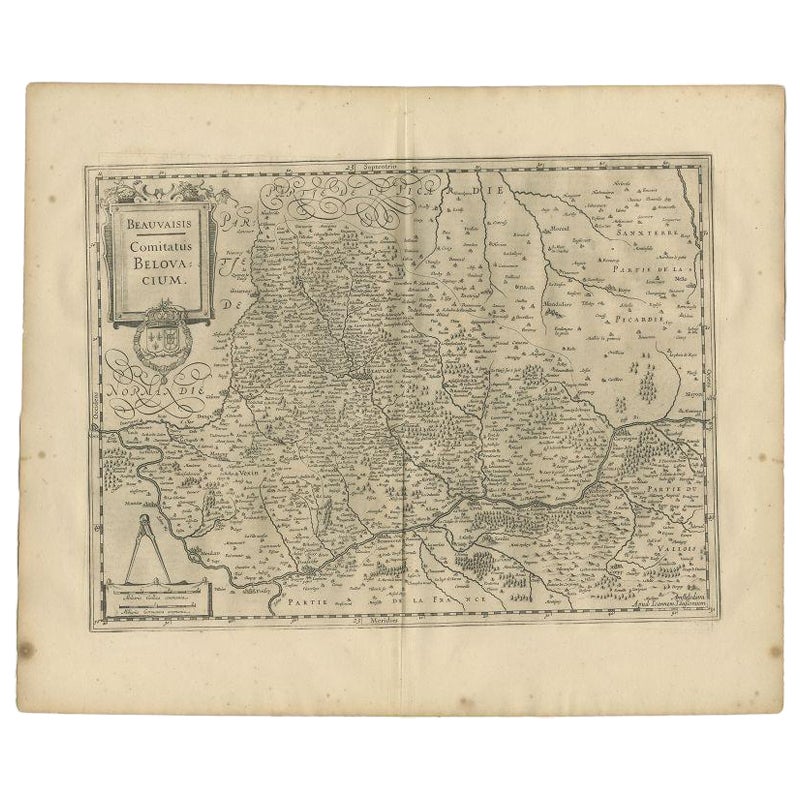 Antique Map of the Region of Beauvais by Janssonius, 1657 For Sale