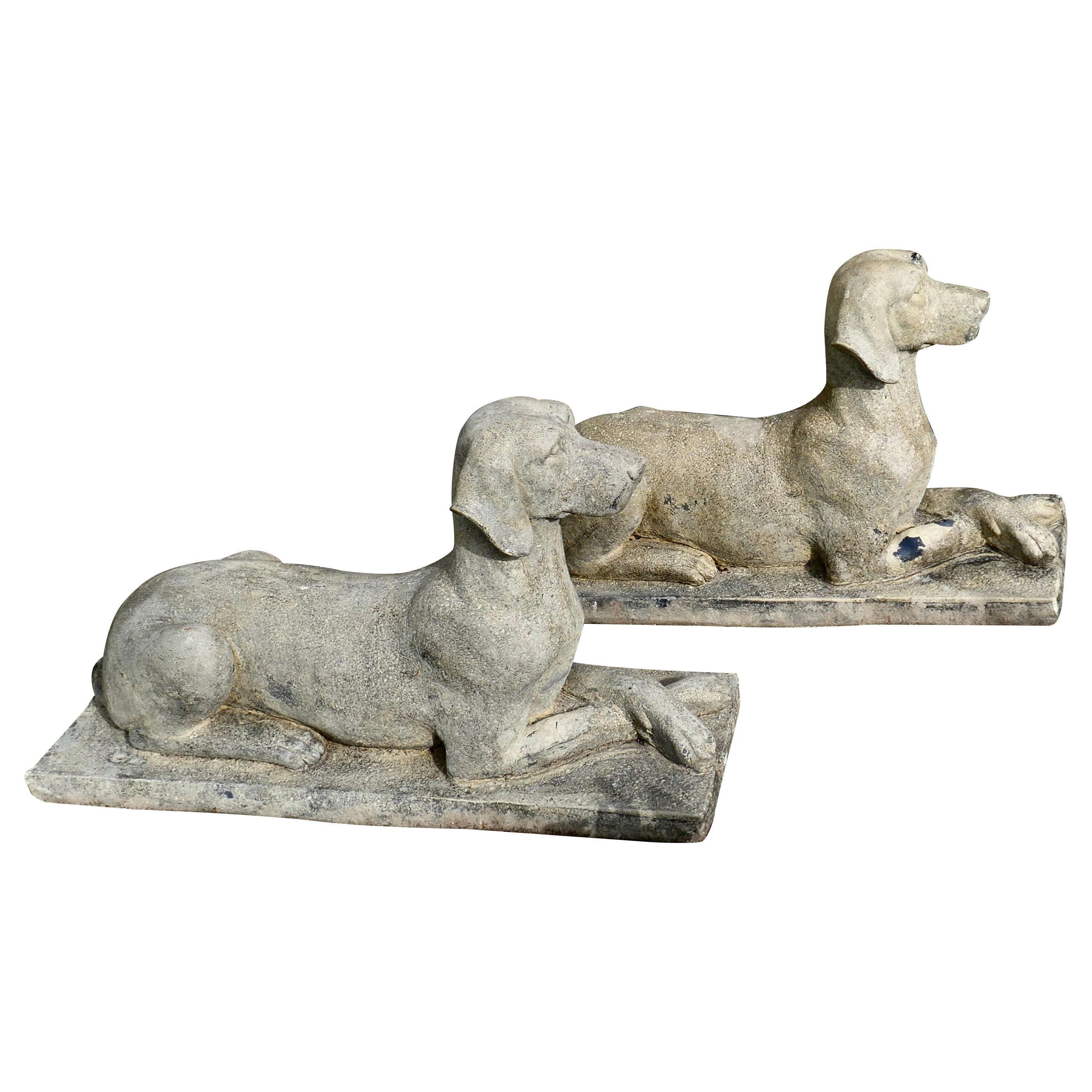 Pair of Large Old Weathered Labradors Statues