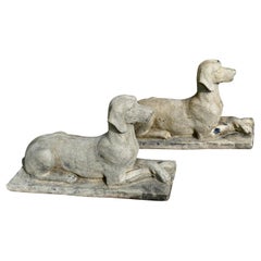 Pair of Large Old Weathered Labradors Statues