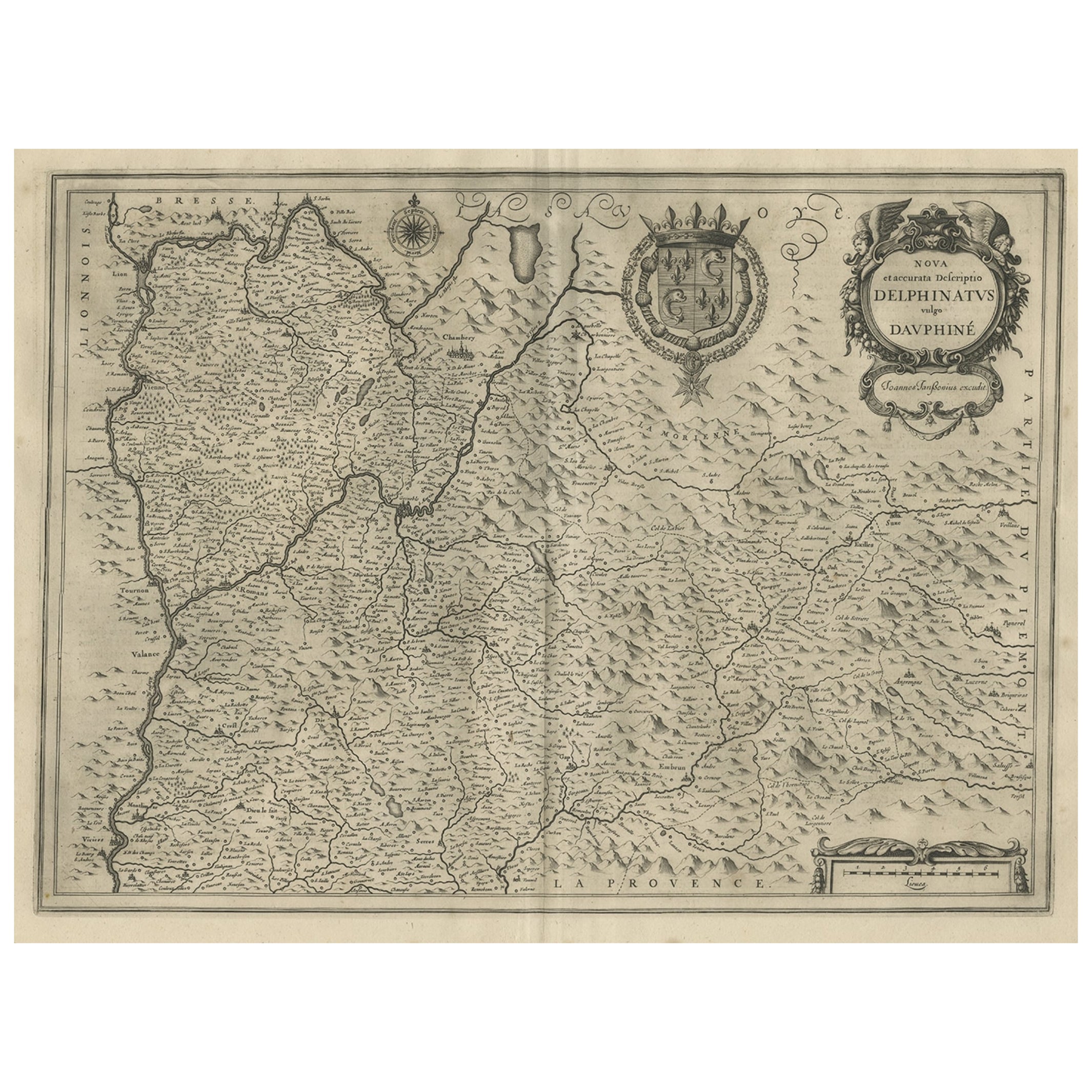 Antique Map of the Region of Dauphiné by Janssonius, 1657 For Sale
