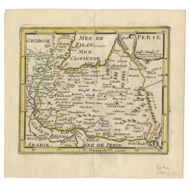 Rare Small Antique Map of the Persian Empire, 1692