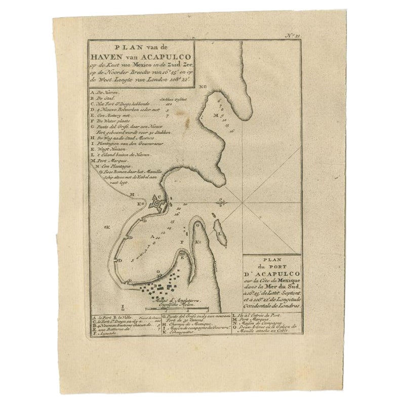 Antike Karte des Hafens von Acapulco in Mexiko, 1749 im Angebot