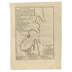 Carte ancienne du port d'Acapulco au Mexique, 1749