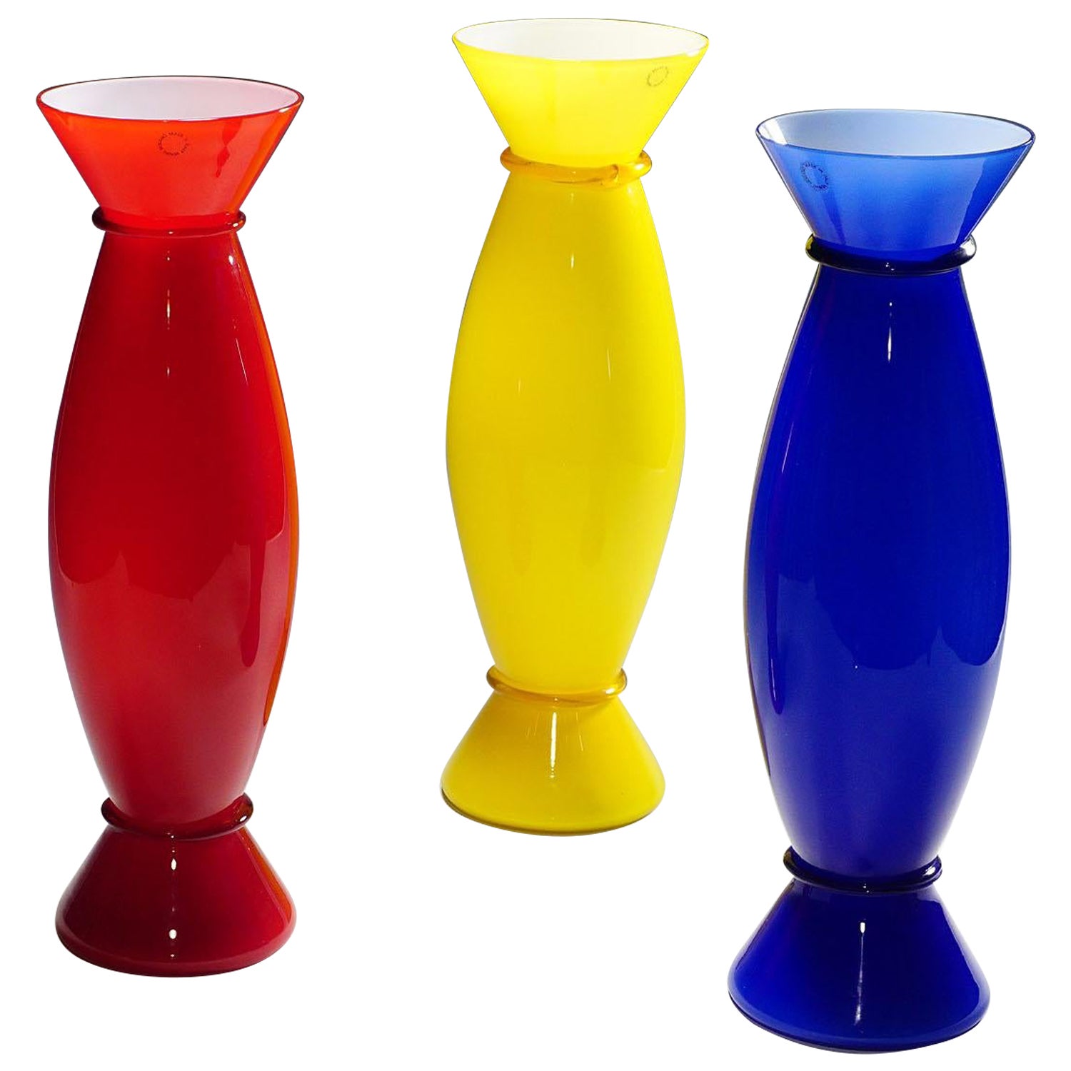 Ensemble de trois vases Acco d'Alessandro Mendini pour Venini, Murano