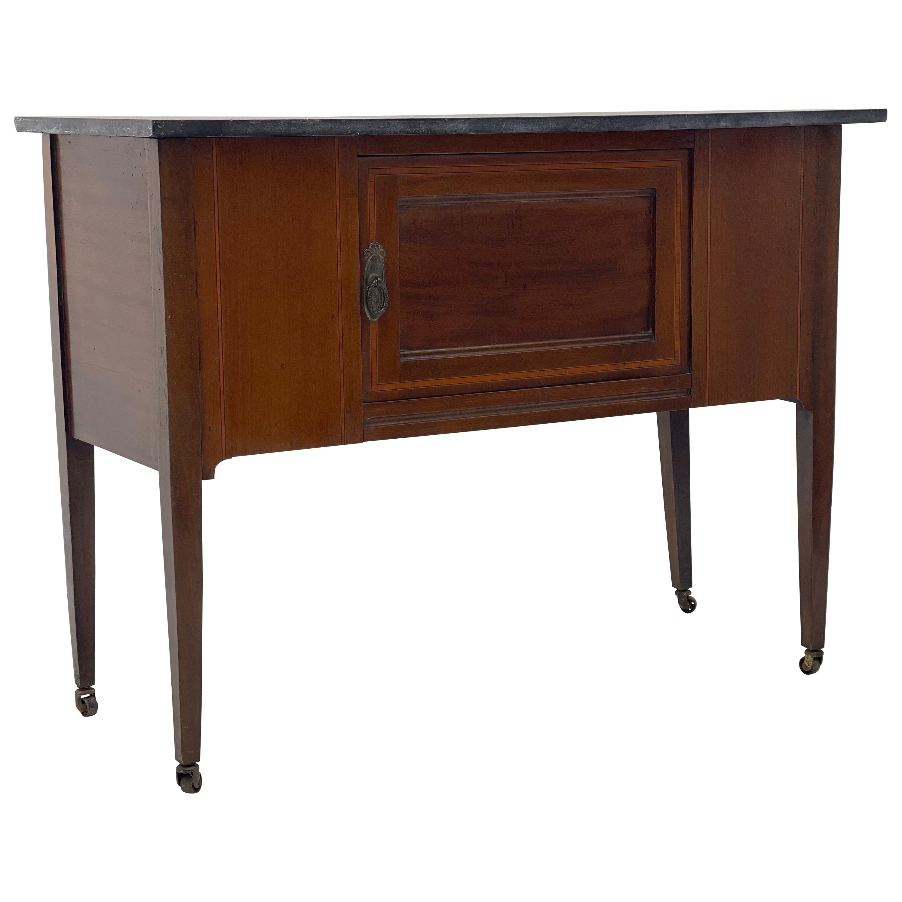English Mahogany Marble-Top Cabinet or Console Table on Casters For Sale