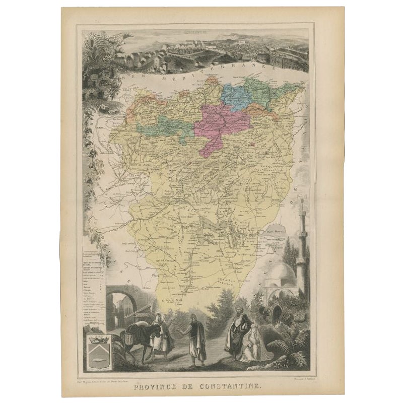 Antique Map of the Province of Constantine, Algeria by Migeon, 1880 For Sale