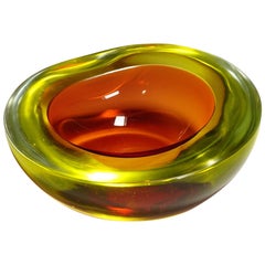 Archimede Seguso Geode Bowl in Yellow and Orange, Murano Italy ca. 1958