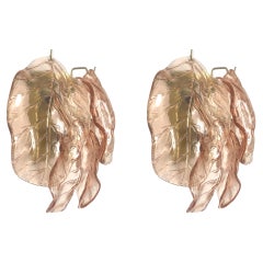 Italian Midcentury Pair of Pink Murano Leaf Wall Sconces, 1970s