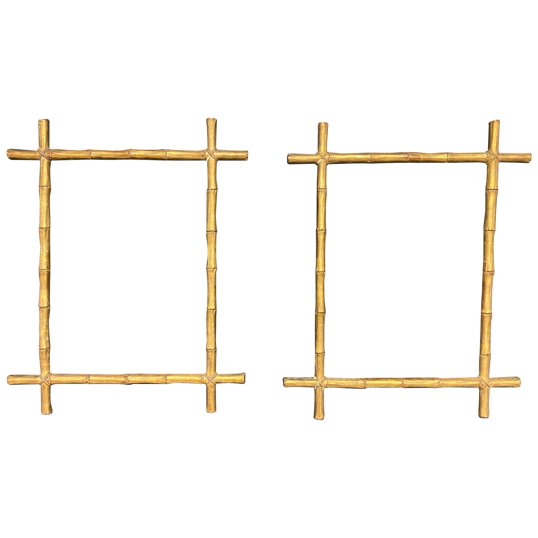 2 Frames in Gilded Stuccoed Wood, Decorated in Imitation of Bamboo, Late 19th