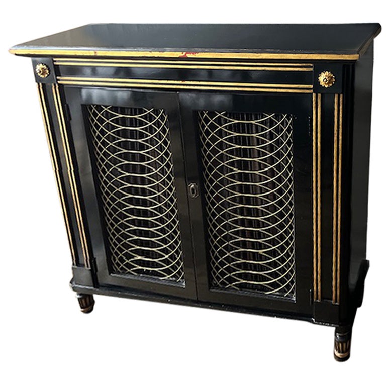 Mid Twentieth Century French Style Ebonized Cabinet with Gilt Accents