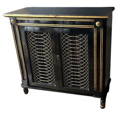 Vintage Mid Twentieth Century French Style Ebonized Cabinet with Gilt Accents