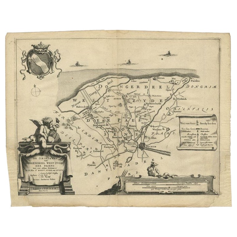 Antique Map of the Region of Dongeradeel by Schotanus, 1664 For Sale