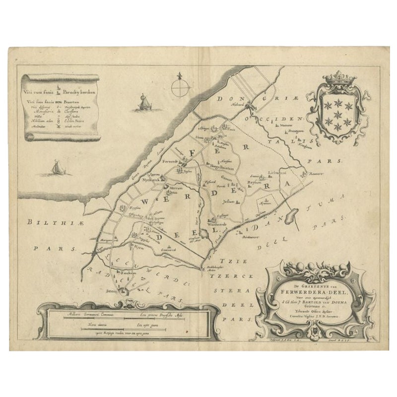 Antike Karte der Region Ferwerderadeel von Schotanus, 1664