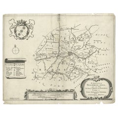 Rare Antique Map of the Region of Franekeradeel, The Netherlands 1664