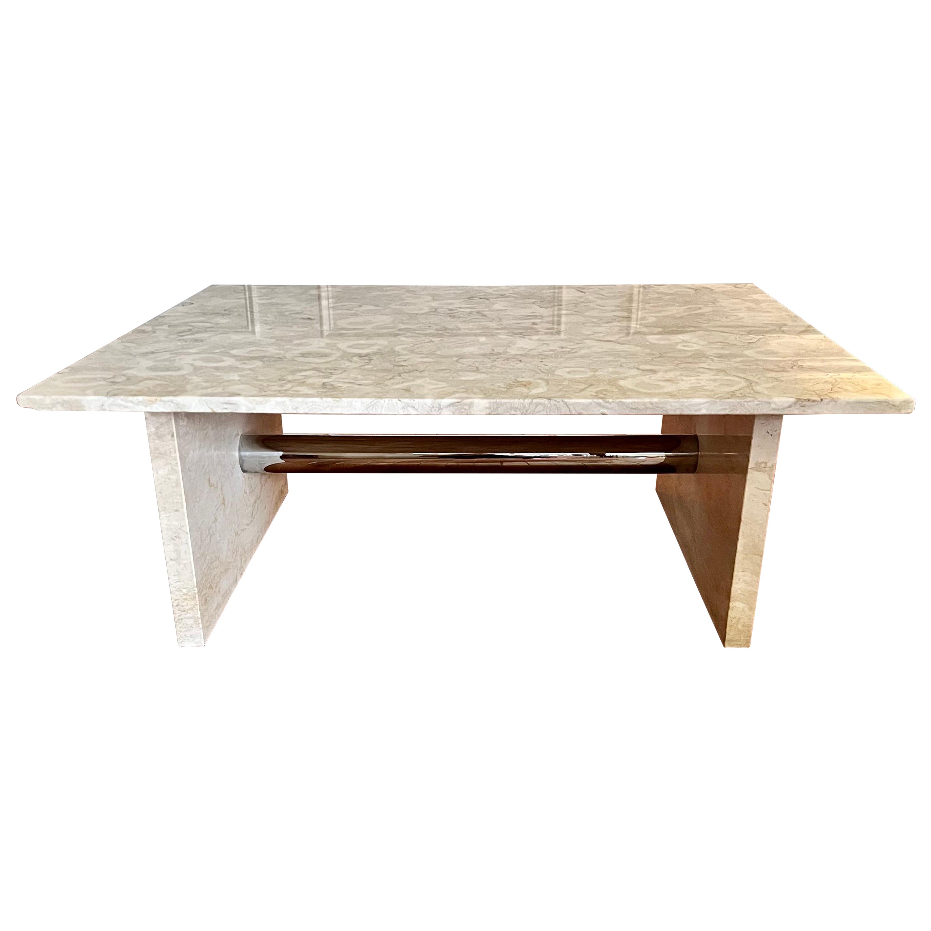 Vintage Modern Marble and Chrome Coffee Table For Sale