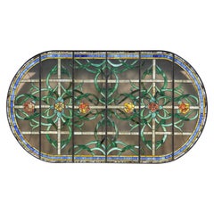 Massive Architectural 1970’s Six Panel Stained Glass Oval Window / Drop Ceiling