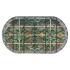 Retro Massive Architectural 1970’s Six Panel Stained Glass Oval Window / Drop Ceiling