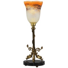 French Neoclassical Style Brass and Marble Table Lamp with Dolphins, 1950s