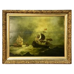 18th Century Dutch Oil on Board Seascape Painting
