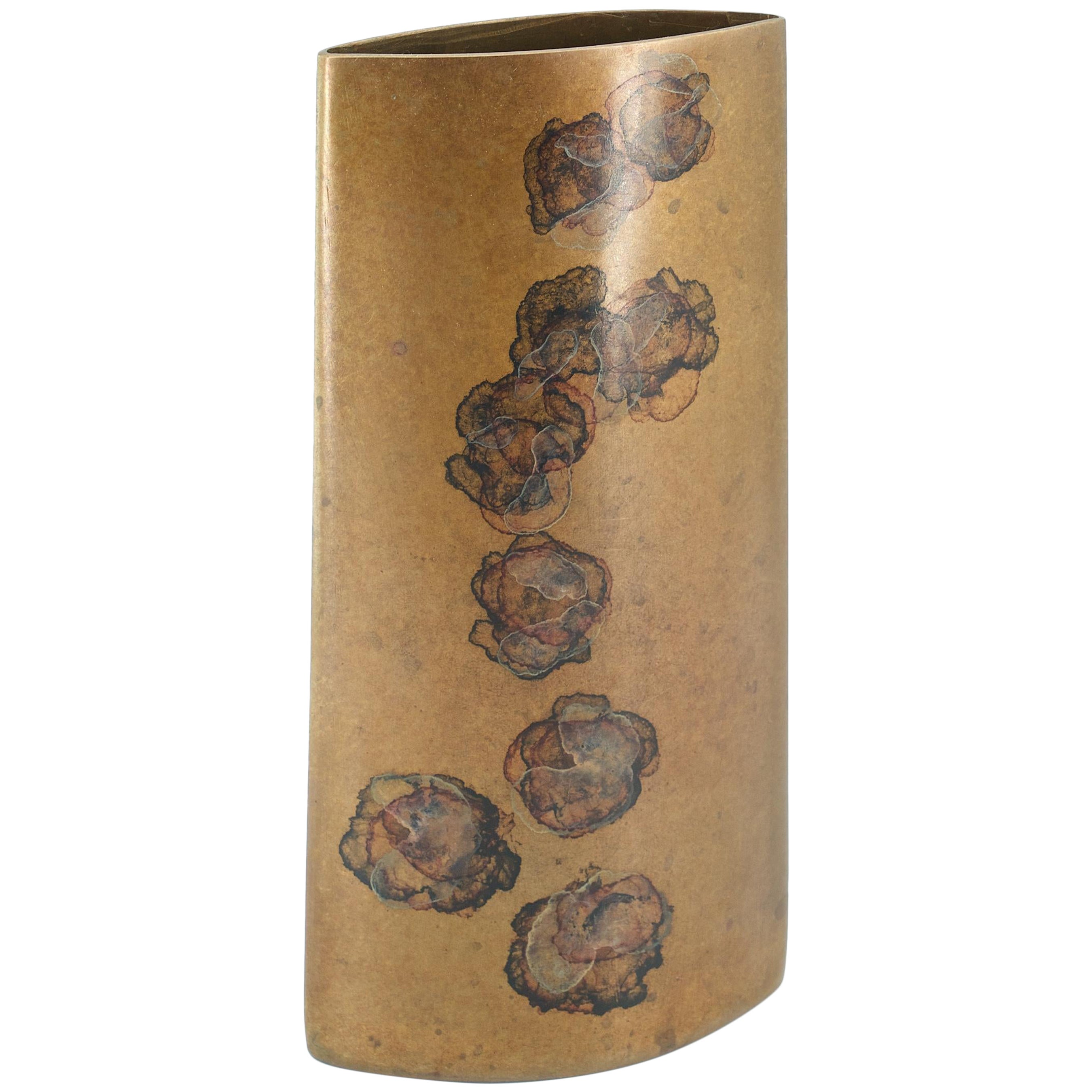 Modernist Patinated Bronze Mantle Flower Vase Unknown Craftsman Signed For Sale