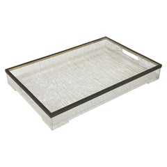 Willy Rizzo Style Serving Tray in Ice Effect Lucite and Brass, Italy, 1970s