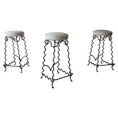 1960s Iron and Boucle Squiggle Bar Stools