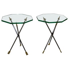 1970's Italian Arrow Side Tables Octagonal Glass Tops