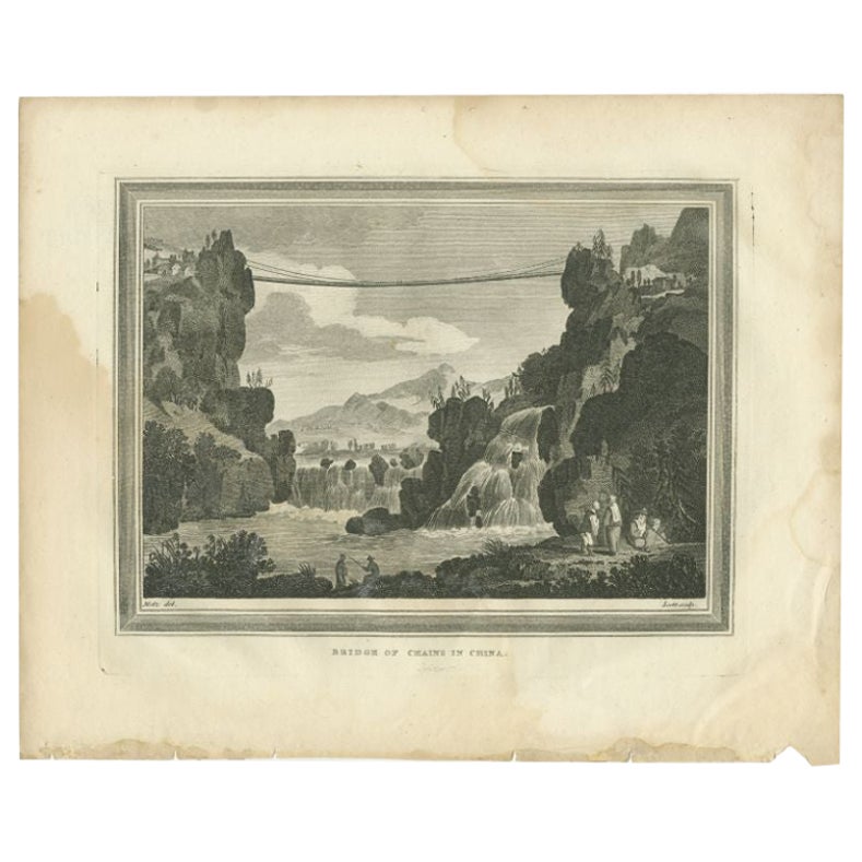 Antique Print of the Luding Bridge by Scott, c.1830 For Sale