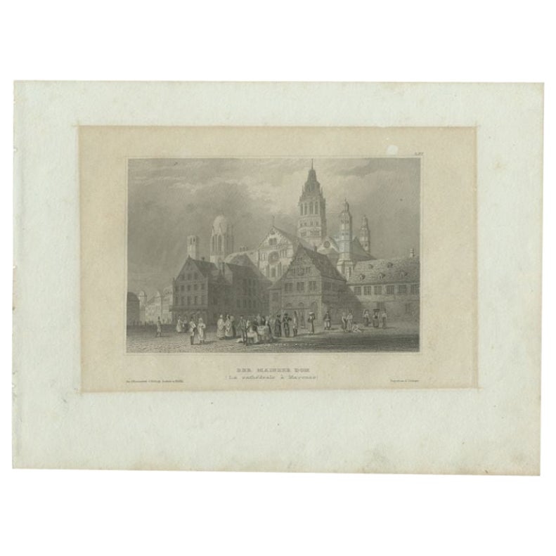 Antique Print of the Mainz Cathedral by Meyer, 1837 For Sale