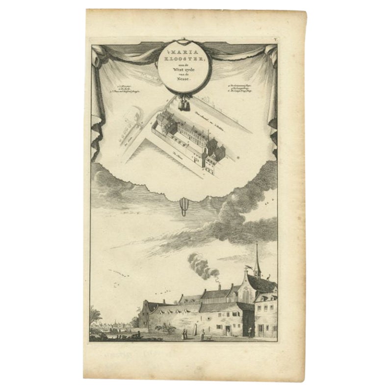 Antique Print of the Maria Monastery by Wagenaar, c.1760 For Sale