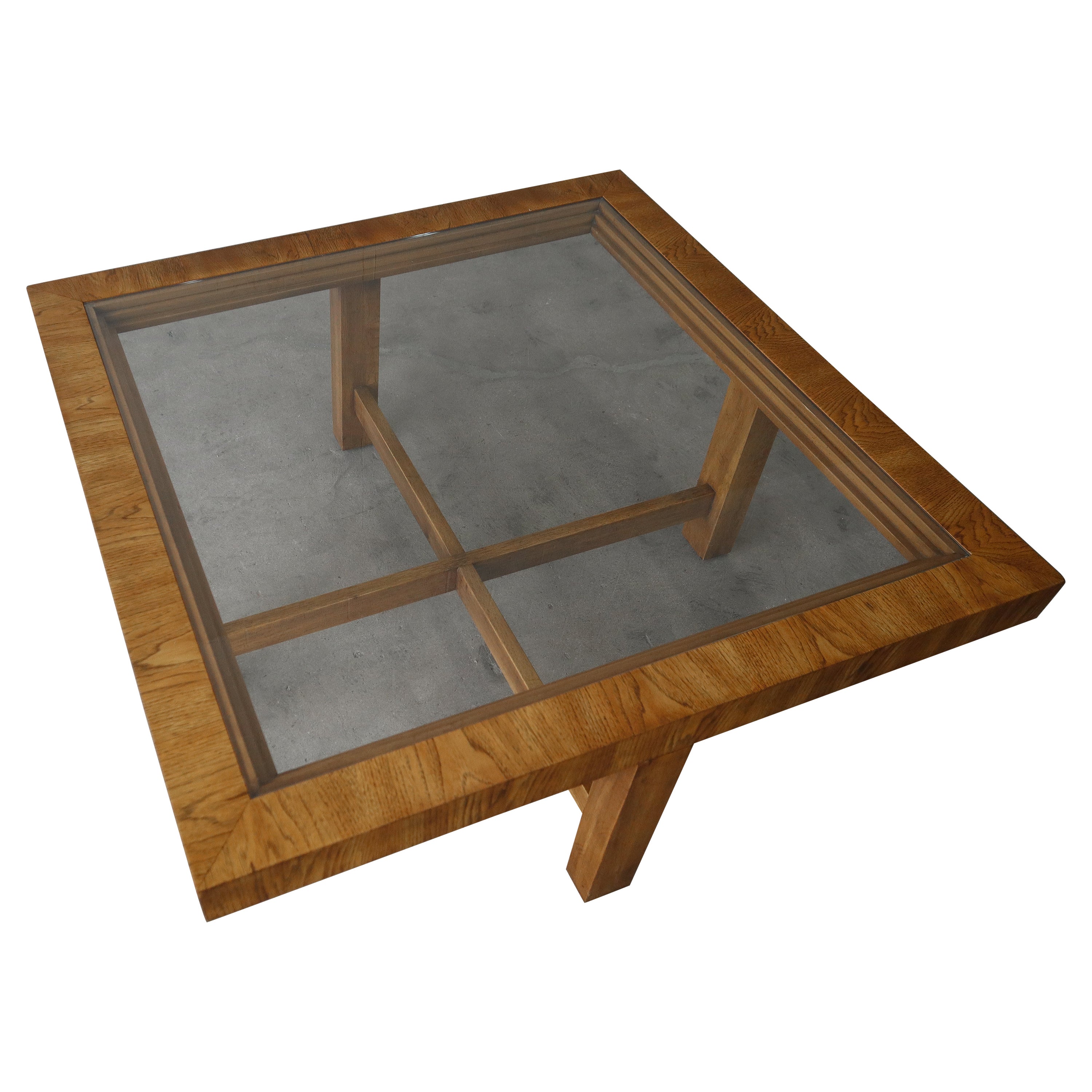 Vintage Oak and Glass Coffee Table For Sale