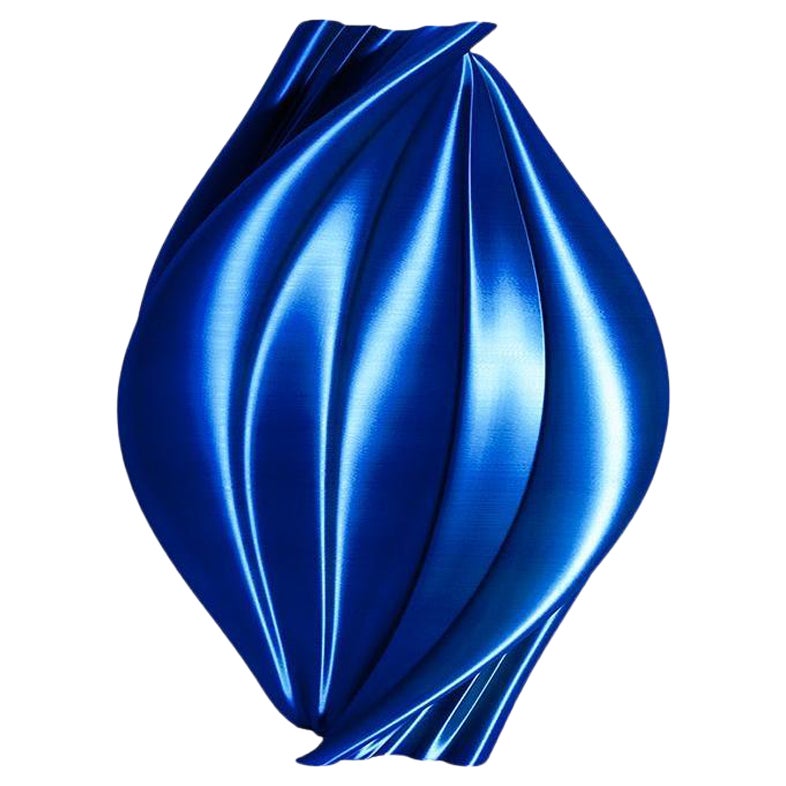 Vase-sculpture durable contemporain bleu Damocle