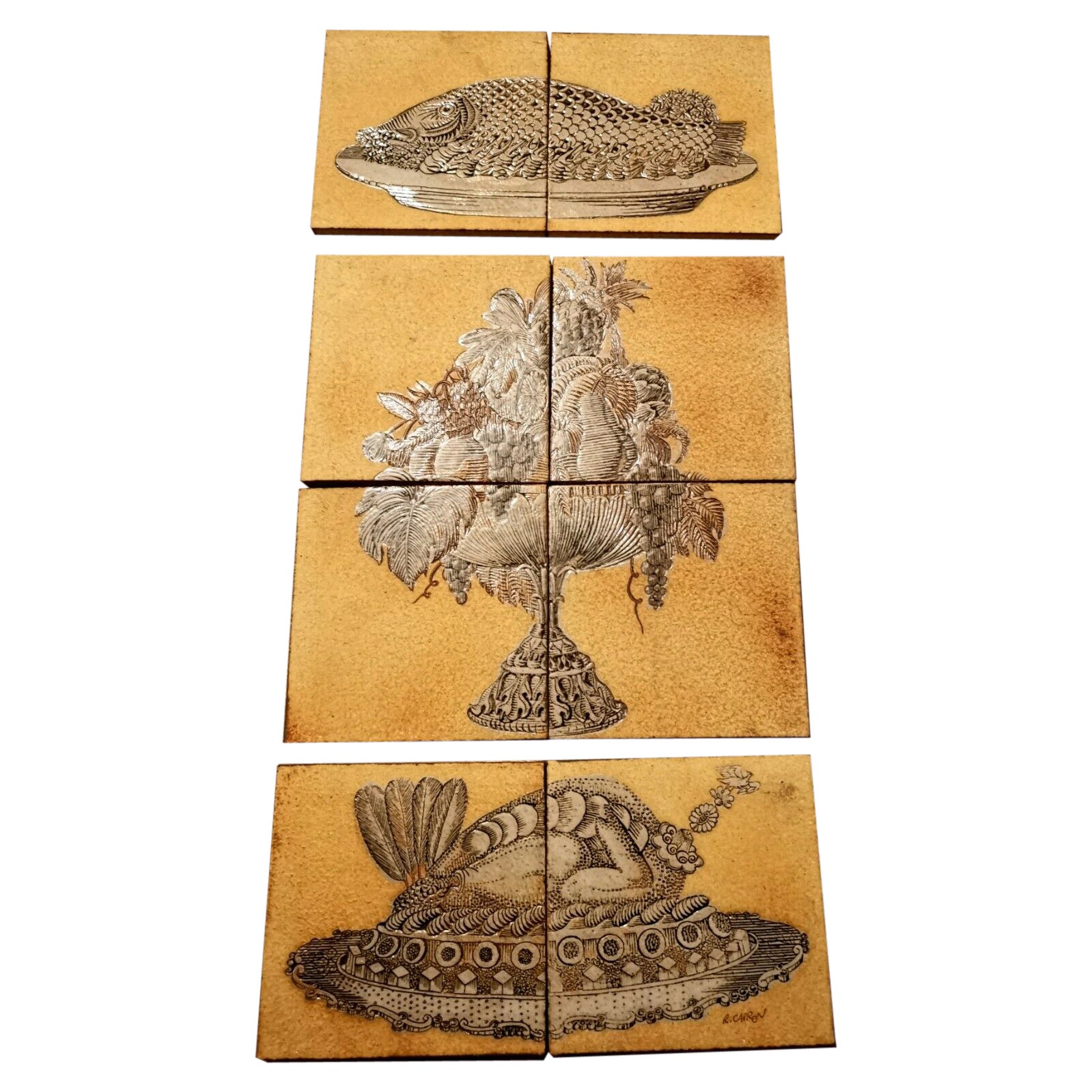 "Roger Capron" Tile Set, Fresco., Vallauris, circa 1960 For Sale