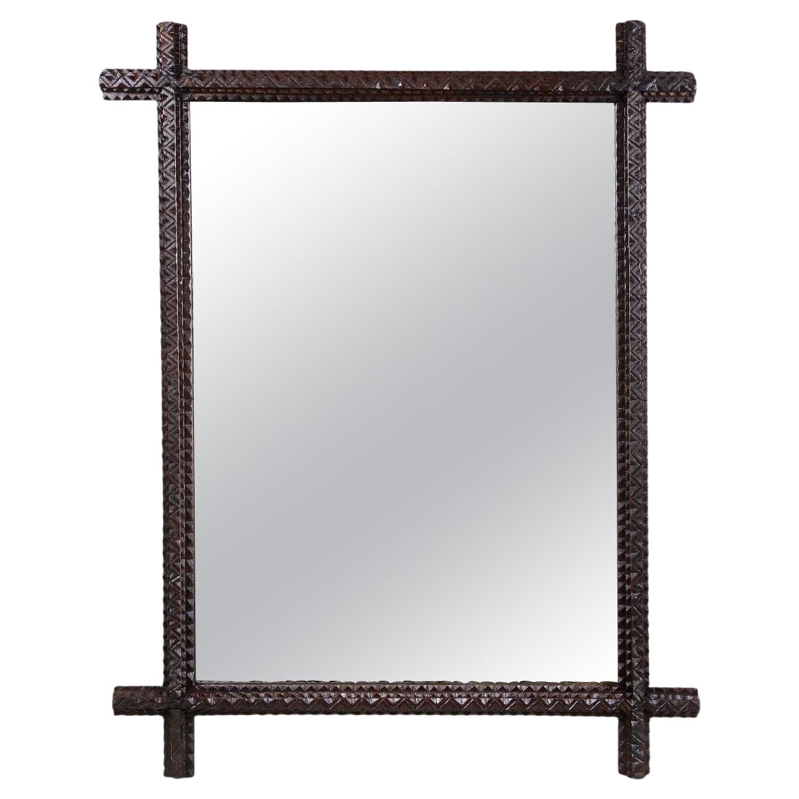 Rustic Tramp Art Wall Mirror with Extended Corners, Austria, circa 1870