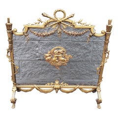 French Louis Philippe Gilt Bronze Ornate and Cherubs Fireplace Screen, C 1800s
