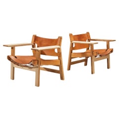 Børge Mogensen Pair of 'Spanish' Chairs in Oak and Cognac Leather